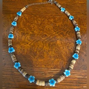 Blue Floral Beaded Necklace